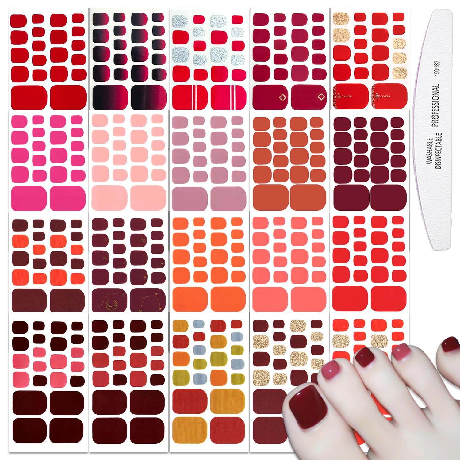 WOKOTO toe nail strips red collection pack for easy at home styling