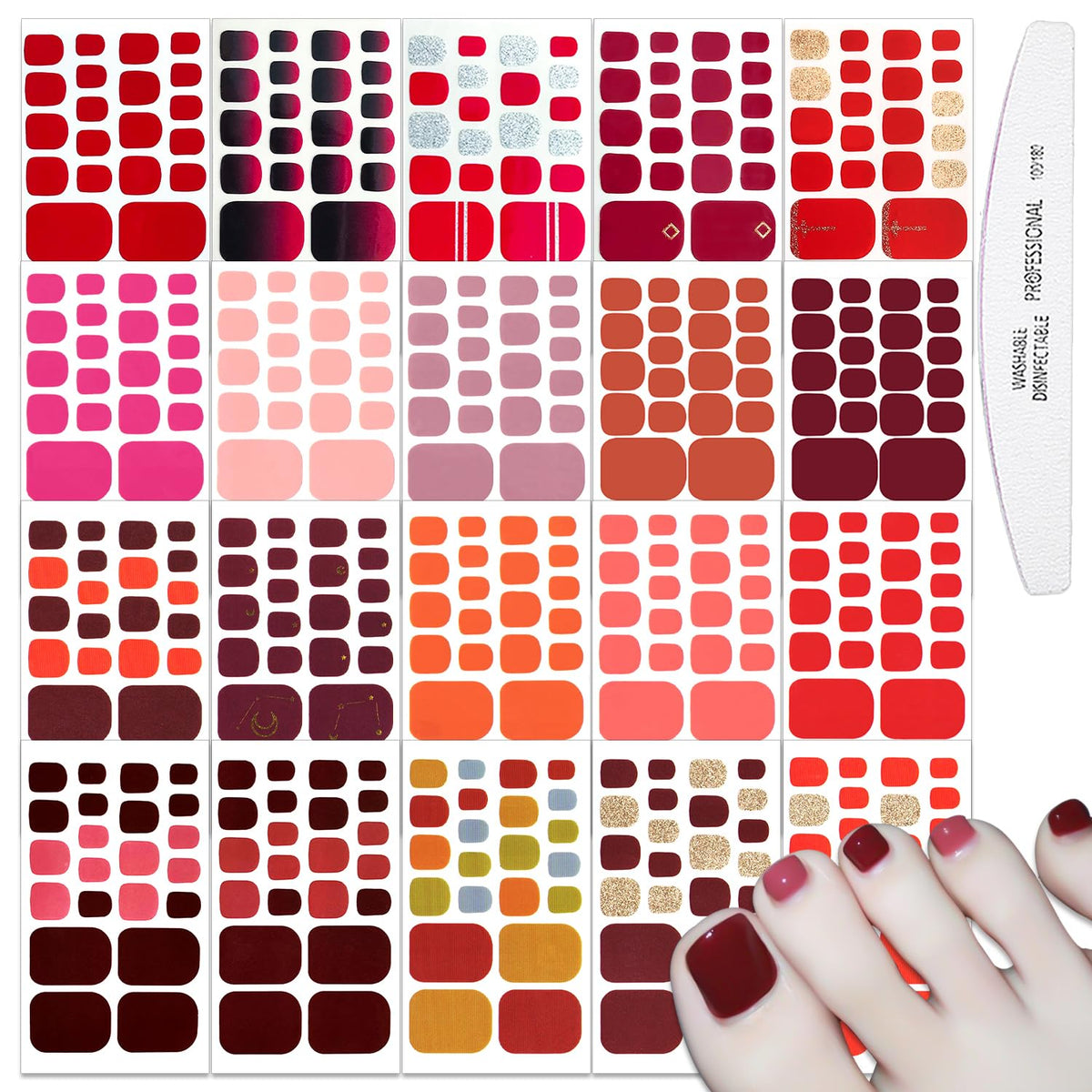 WOKOTO toe nail strips red collection pack for easy at home styling