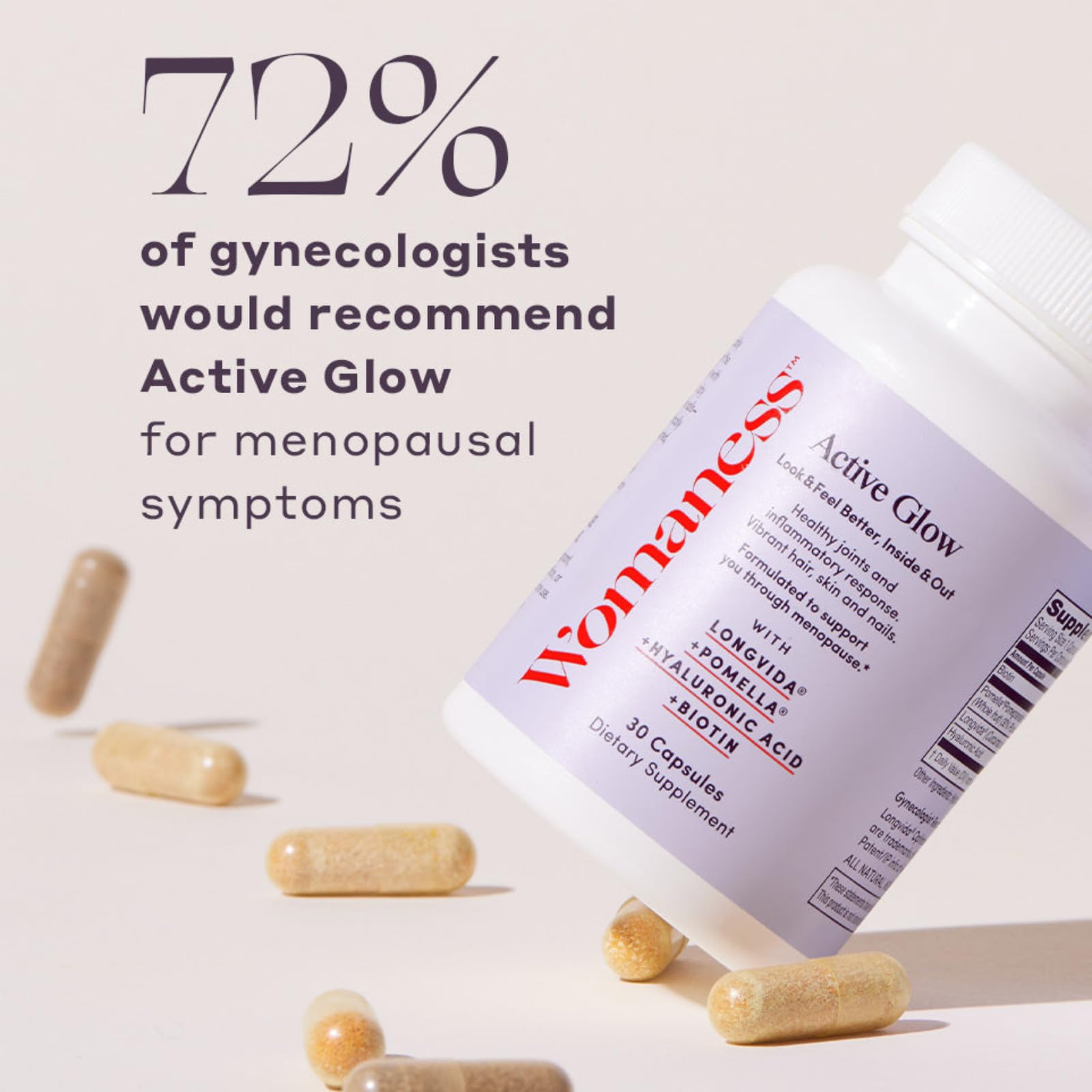 Womaness Active Glow Pomella pomegranate extract hydrates skin and protects elasticity.