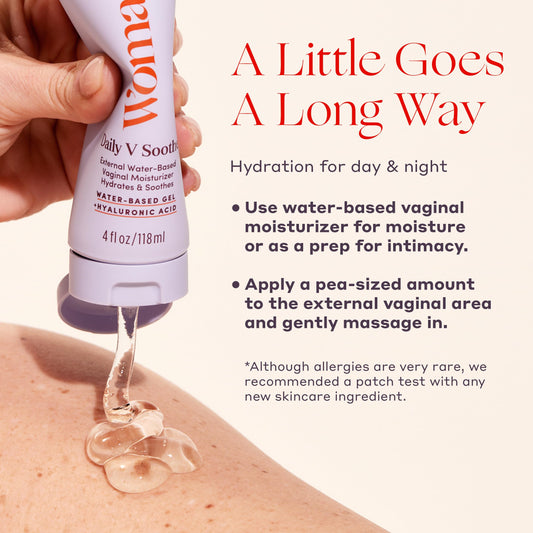 Womaness Daily V Soothe external gel application demonstrates easy massage for immediate intimate relief