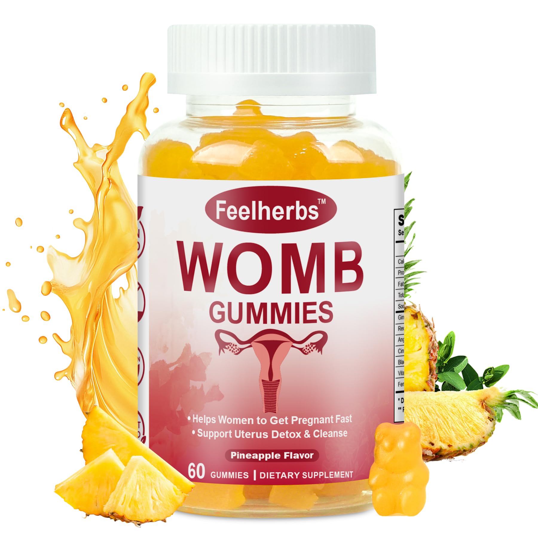 Womb Gummies pineapple balance for women, fertility support, 60 count