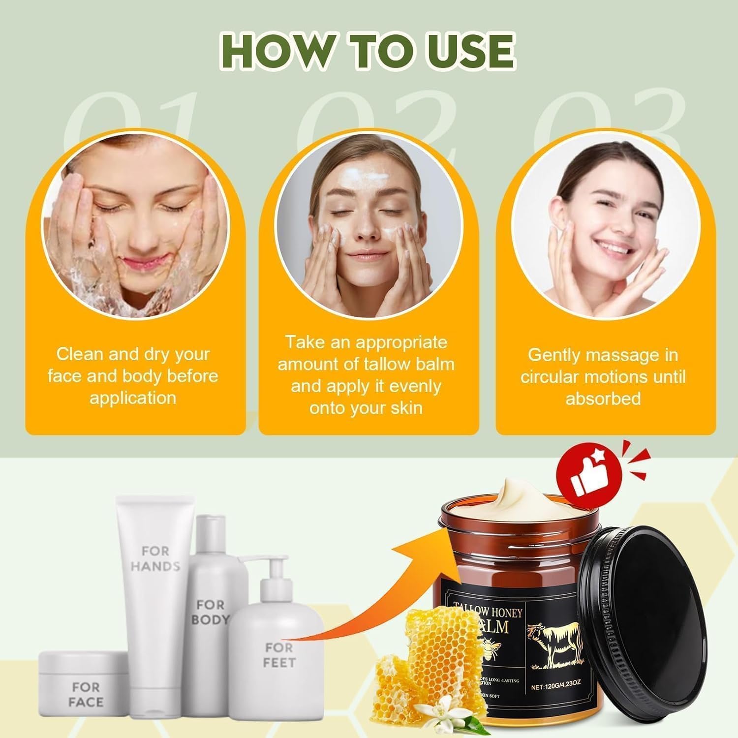 WOMEIKI body-use application on hands for dry skin.