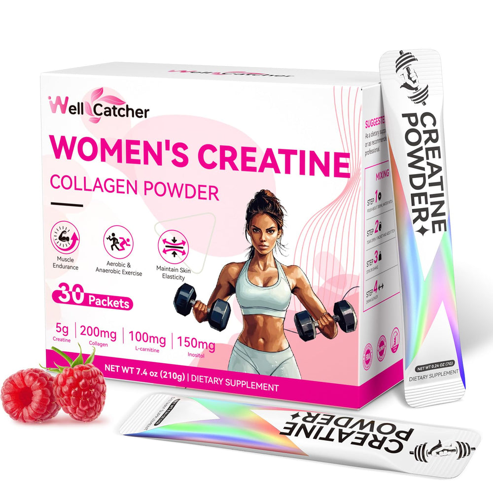 Front view of Women’s Creatine Travel Packets Raspberry flavor bundle