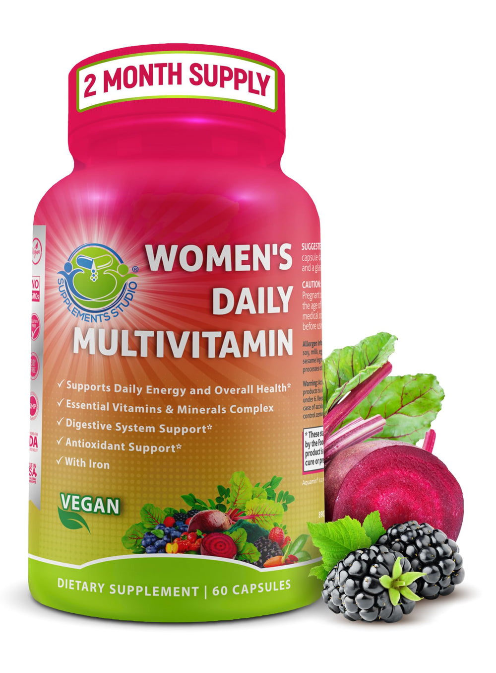 Hero image showing Women's Daily Multivitamin with Iron vegan capsules
