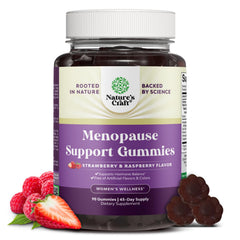 Womens menopause gummies bottle featuring Dong Quai and Ashwagandha ingredients