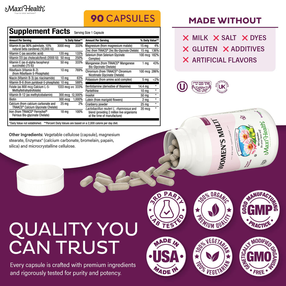 Kosher certified packaging for women's multivitamin