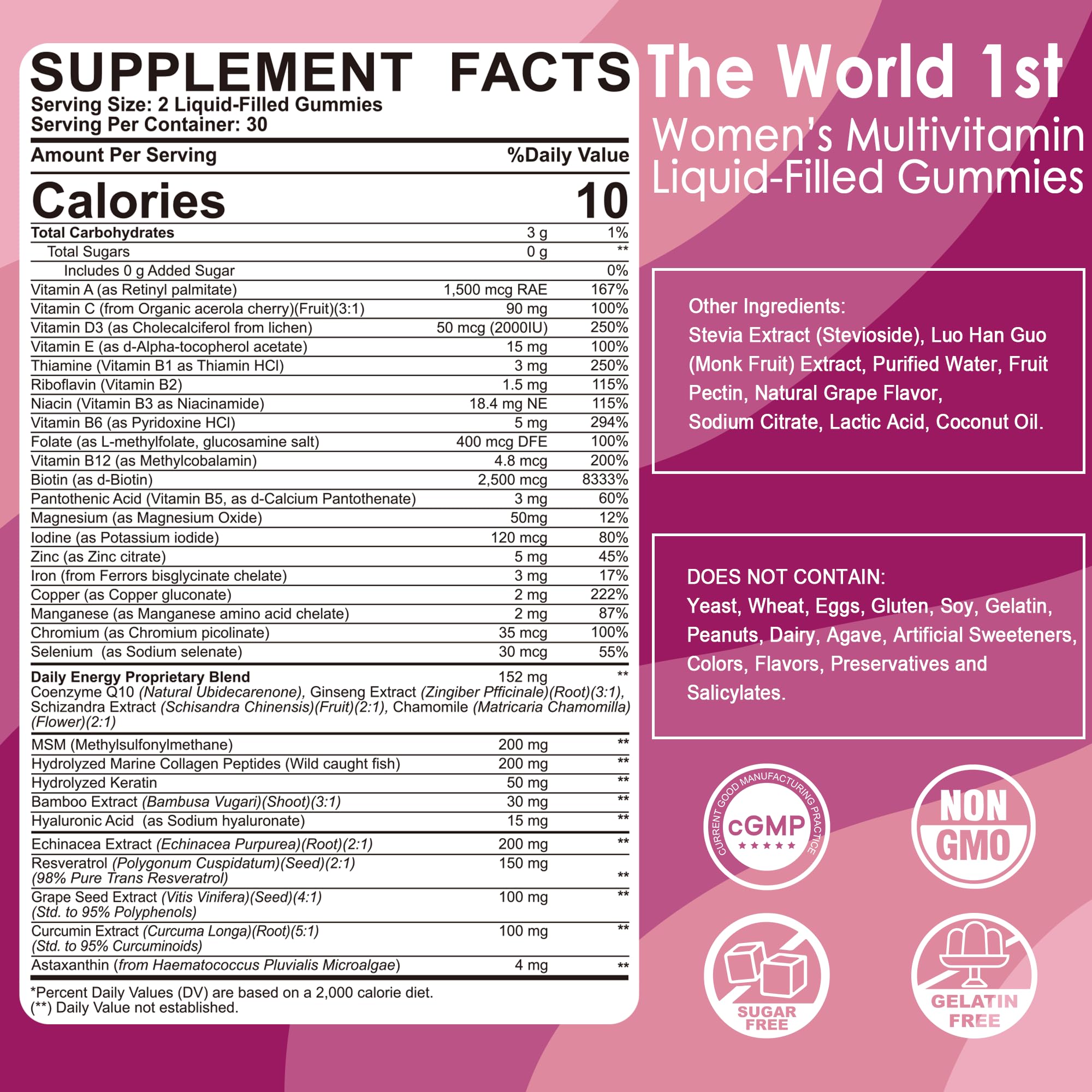 Womens multivitamin gummies with collagen and keratin for beauty