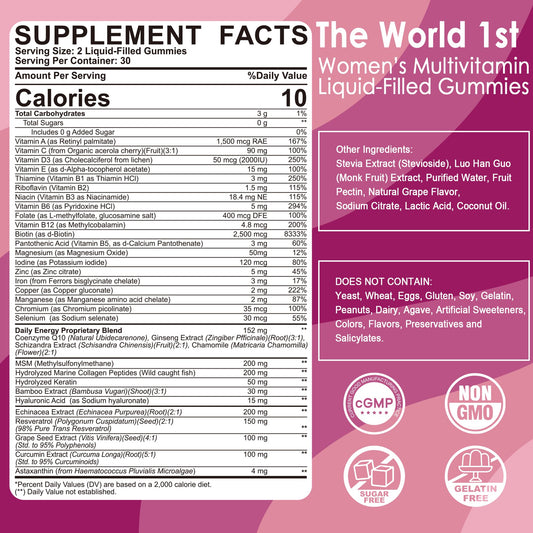 Womens multivitamin gummies with collagen and keratin for beauty