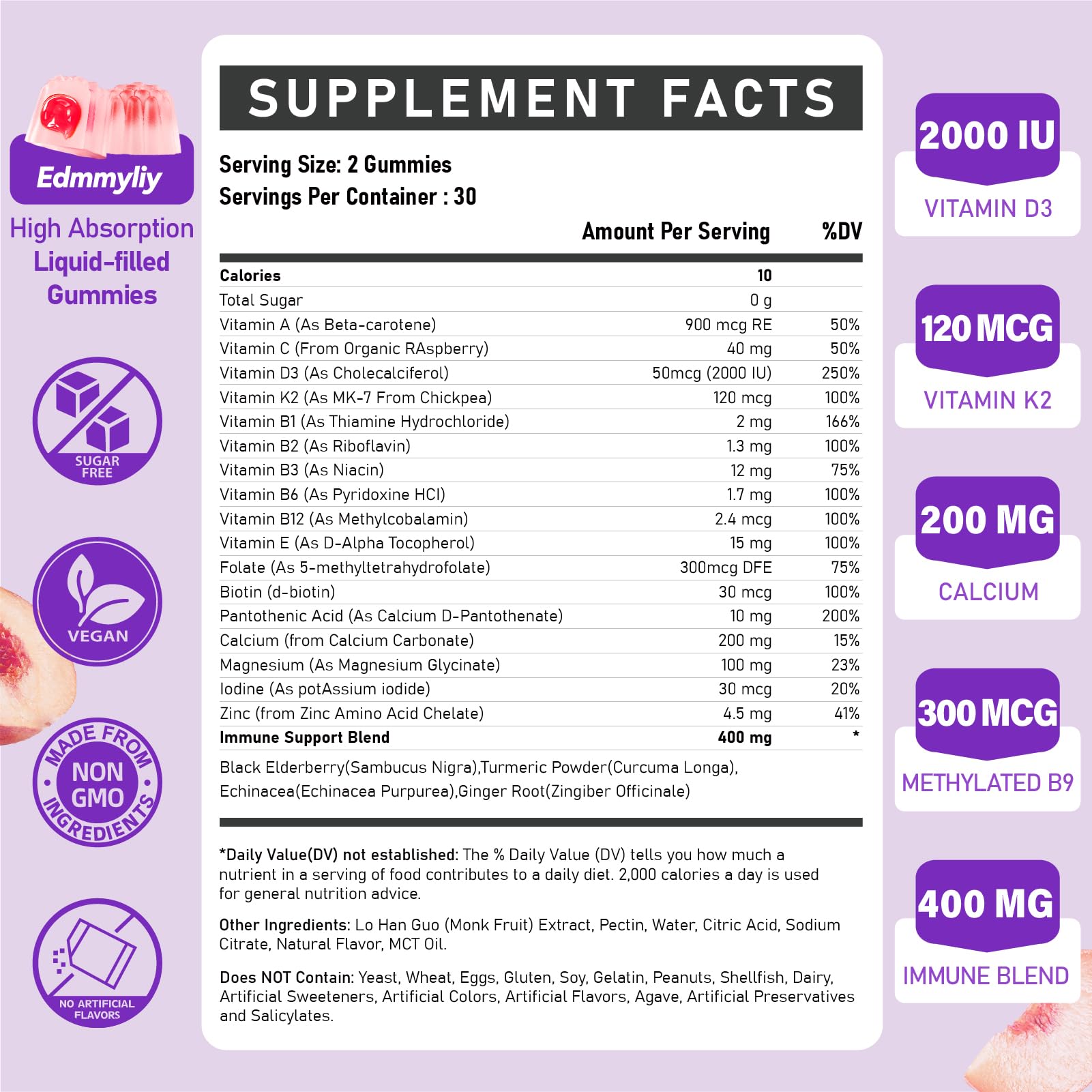 Close-up of peach-flavored gummies for women 50+