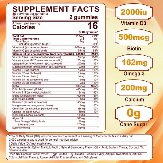 Close-up of gummy bottle showing D3 and K2 with calcium