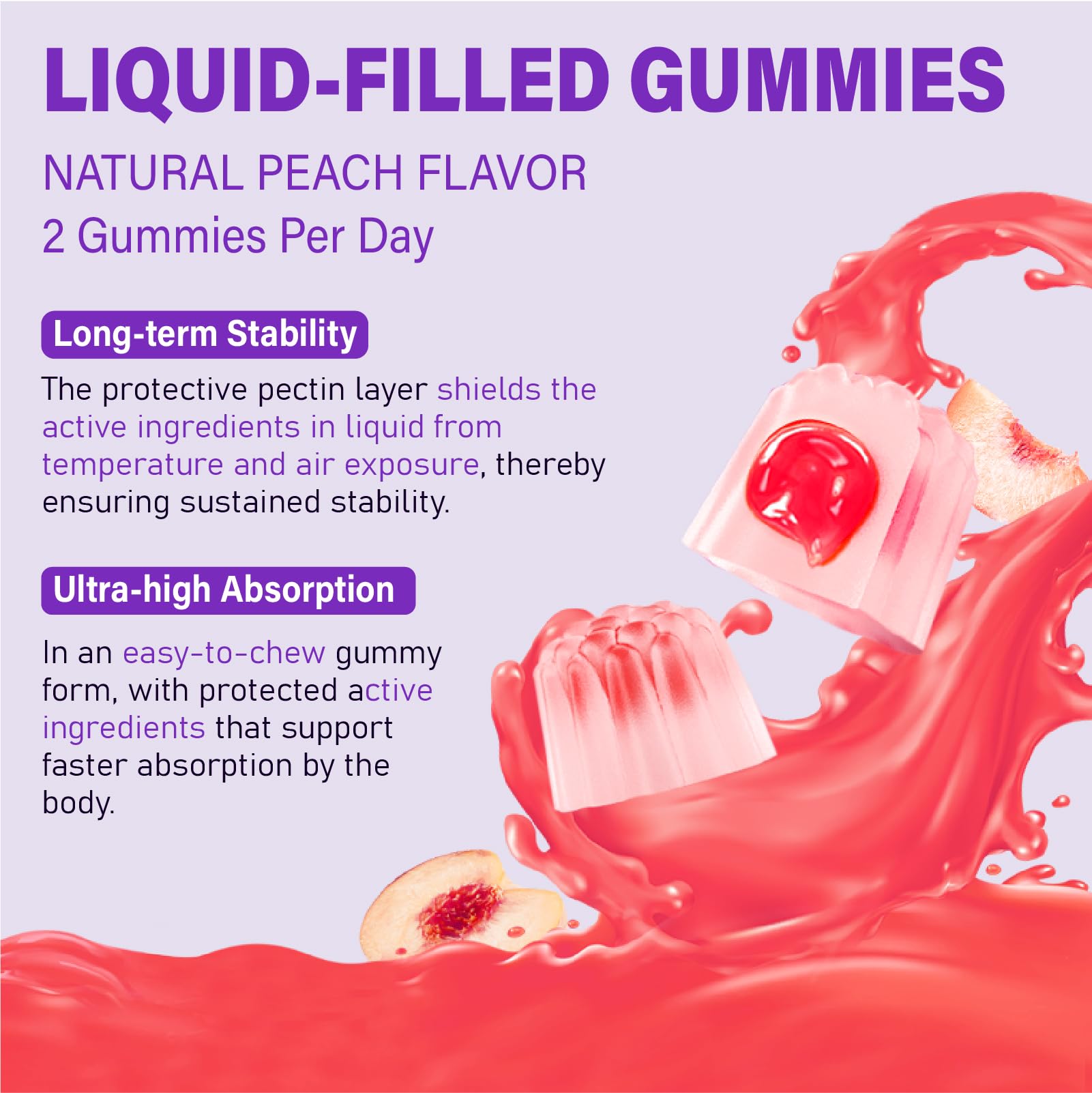 Peach-flavored gummies ready to chew