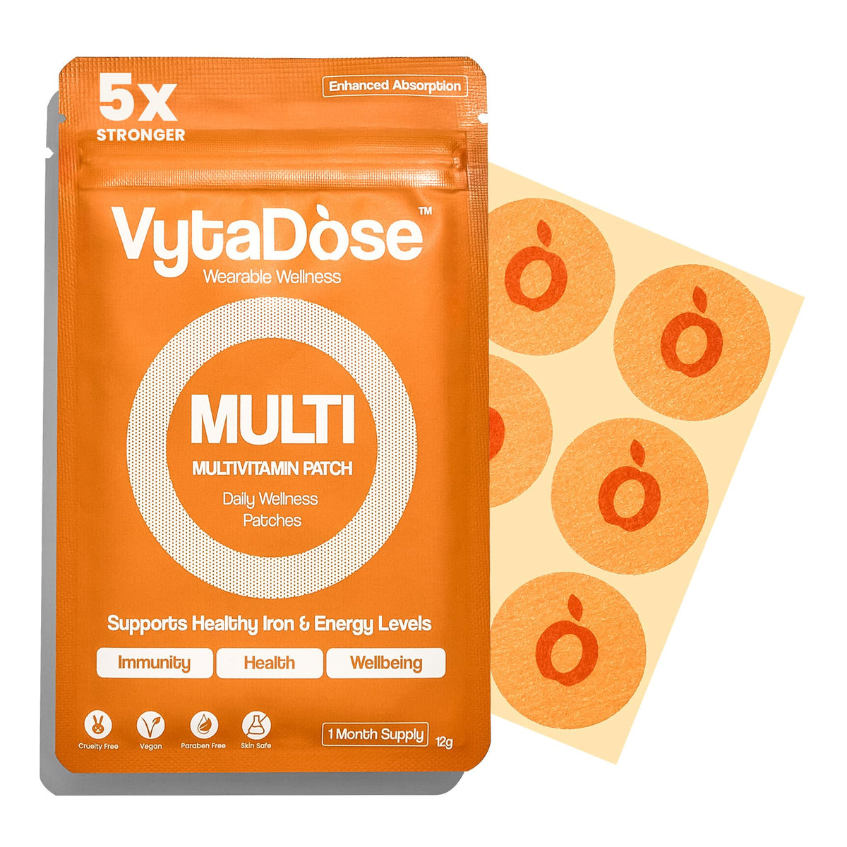 Womens multivitamin patch showing 100% RDI iron and 26 essential vitamins