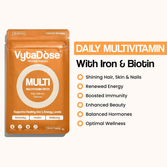 Close-up of iron and biotin fortified patch on skin