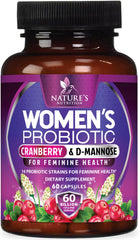 Womens probiotic bottle with 60B CFU and 16 strains with cranberry