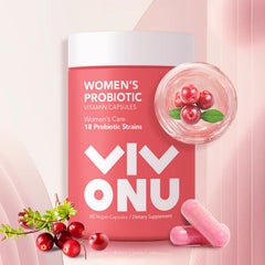 Bottle label showing 60B CFUs and 18 strains for women's probiotic blend