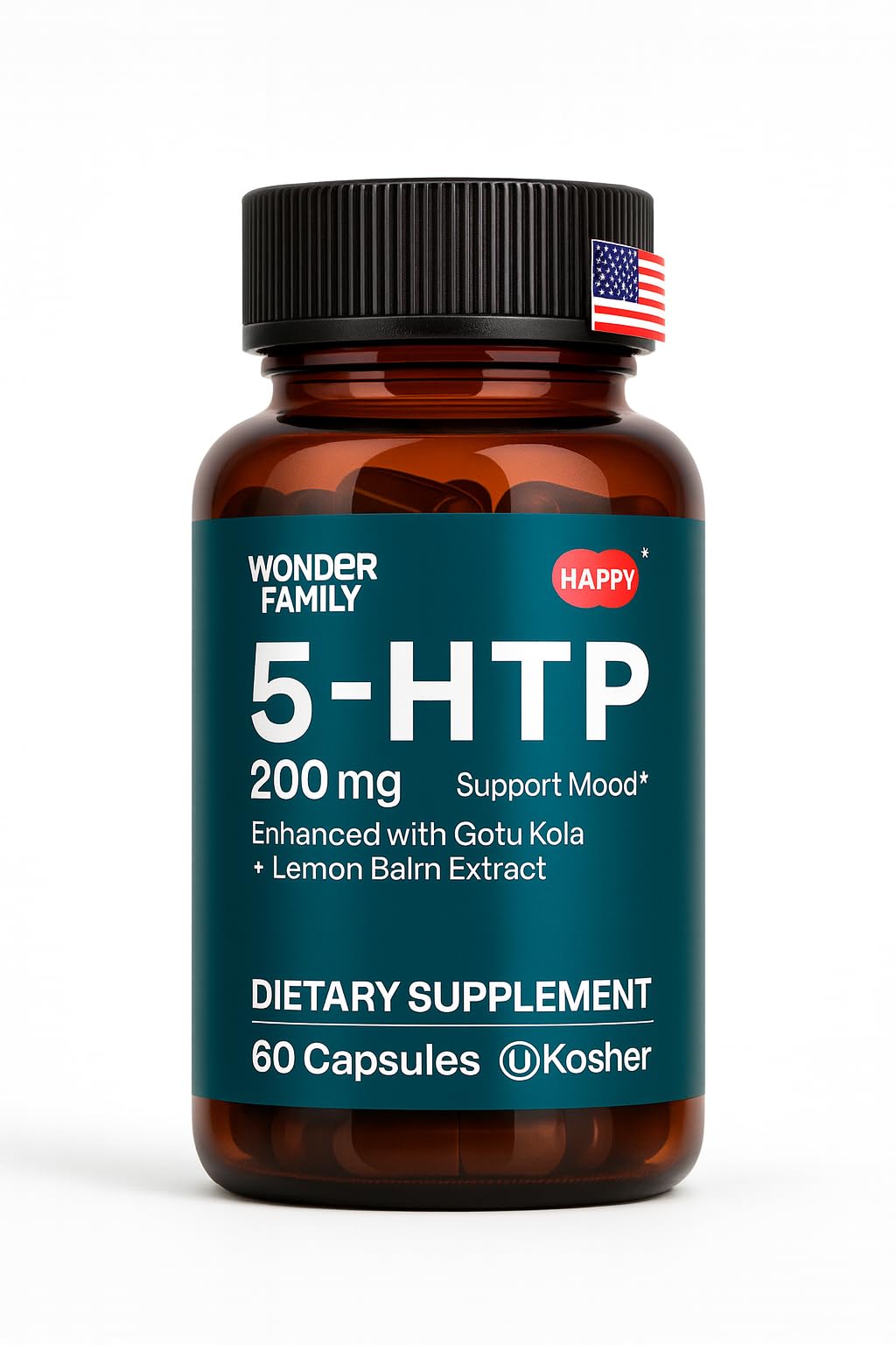 Bottle of WONDER FAMILY 5-HTP 200mg capsules