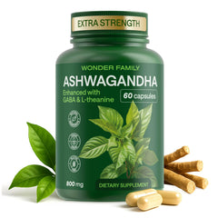 Bottle of WONDER FAMILY Ashwagandha 800mg supplement