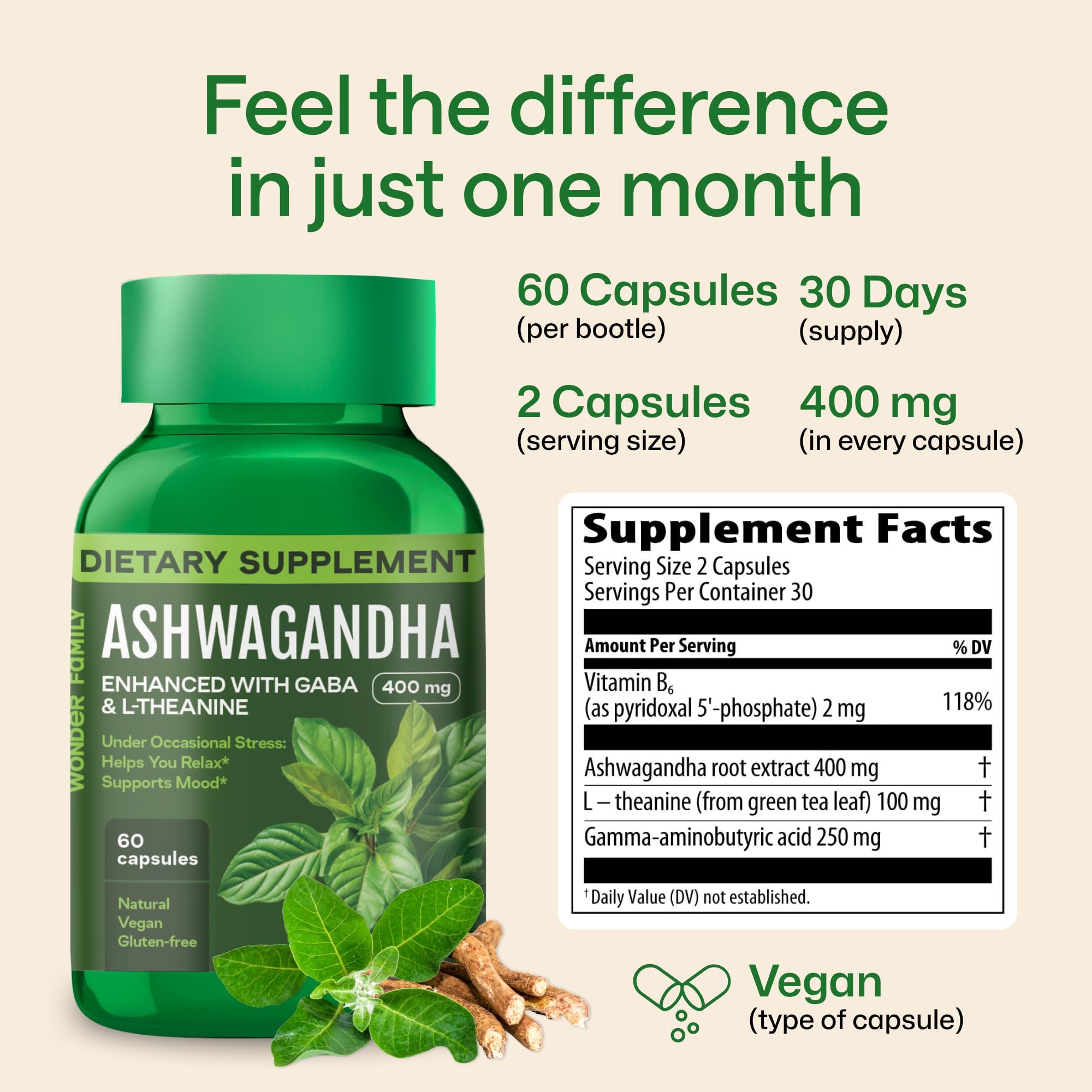 GABA and L-Theanine ingredients illustration for WONDER FAMILY Ashwagandha Complex