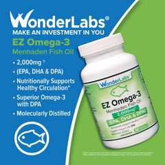 EZ Omega-3 label detail lists EPA, DHA, and DPA amounts.