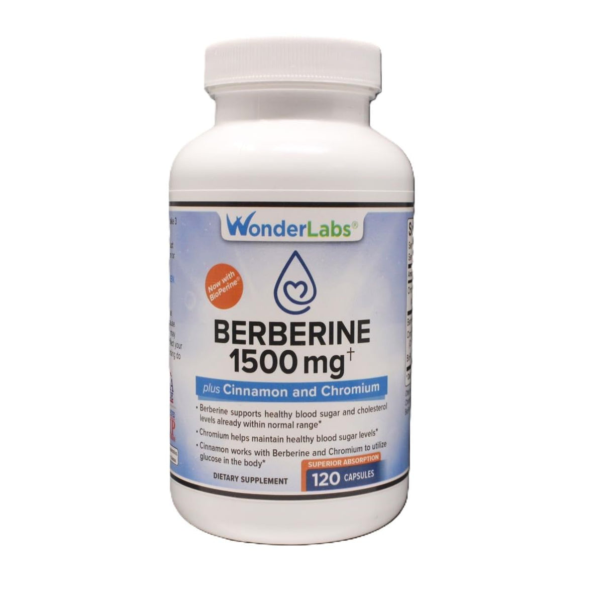Hero image of Wonder Laboratories Berberine HCL 1500mg with BioPerine, cinnamon and chromium 120 capsules