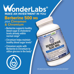 Berberine HCL 1,500mg bottle with cinnamon, chromium and Bioperine ingredients