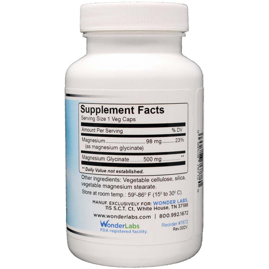 Close-up of Magnesium Glycinate 500mg capsules