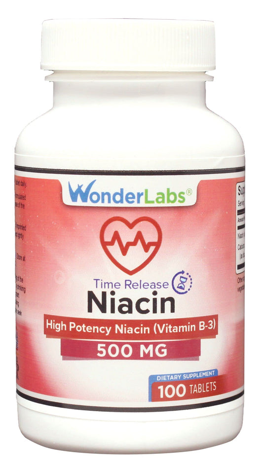 Wonder Laboratories Niacin Time Release 500 mg bottle with label