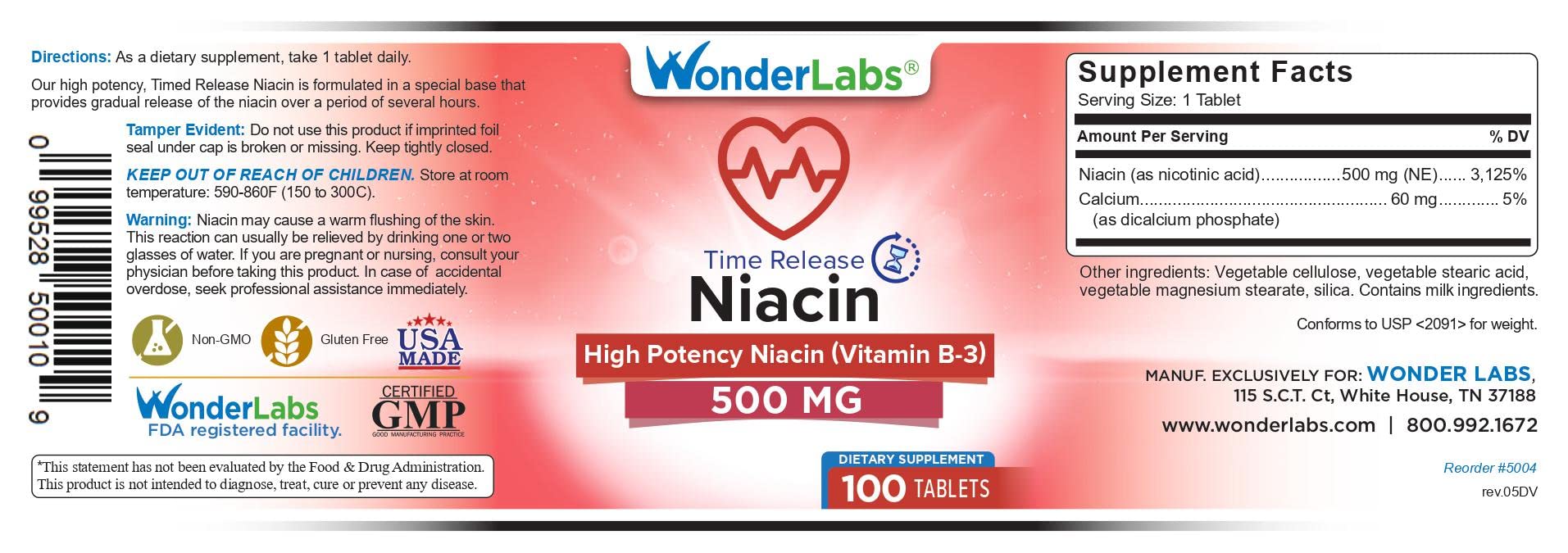 Close-up view of Niacin Time Release 500 mg label
