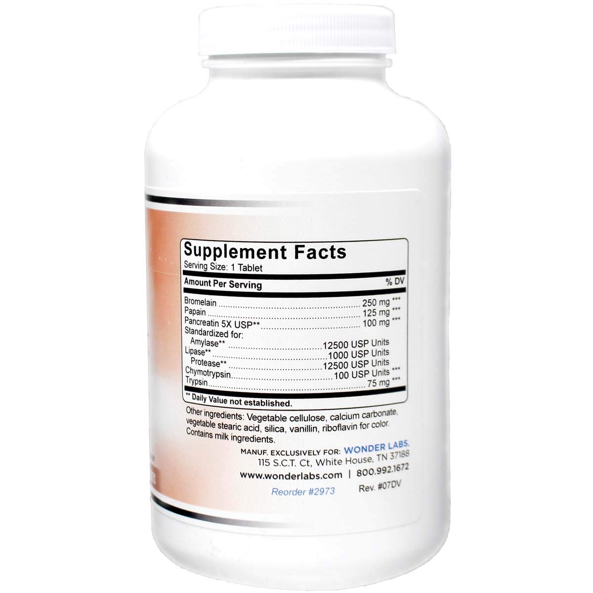 Wonder Laboratories Proteolytic Enzymes bottle back label