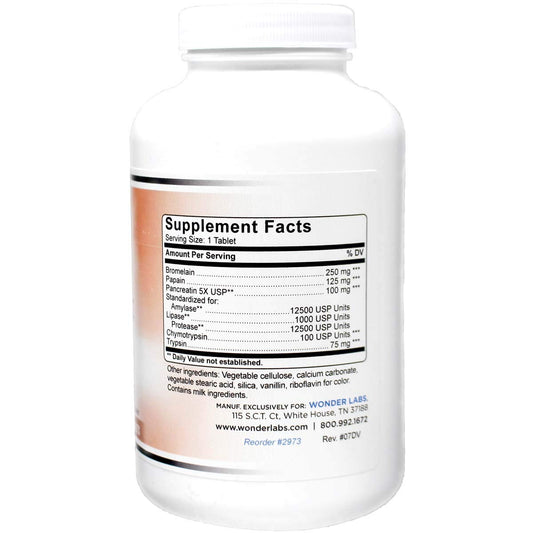 Wonder Laboratories Proteolytic Enzymes bottle back label