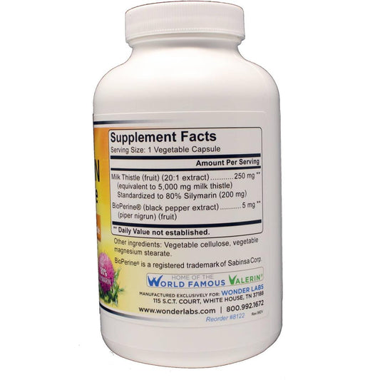 Close-up of bottle showing 1000 mg liquid milk thistle claim