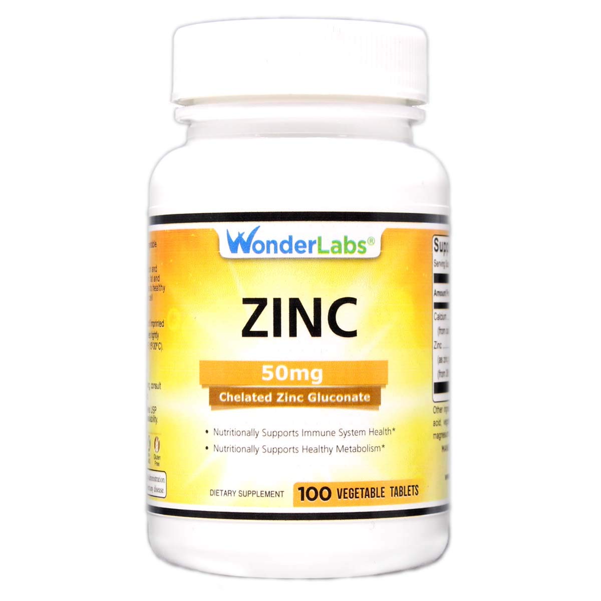Hero image of Wonder Laboratories Chelated Zinc Gluconate 50 mg Vegetarian Tablets