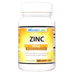 Hero image of Wonder Laboratories Chelated Zinc Gluconate 50 mg Vegetarian Tablets