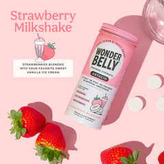Wonderbelly antacid bottle pour showing chewable tablets ready for use.