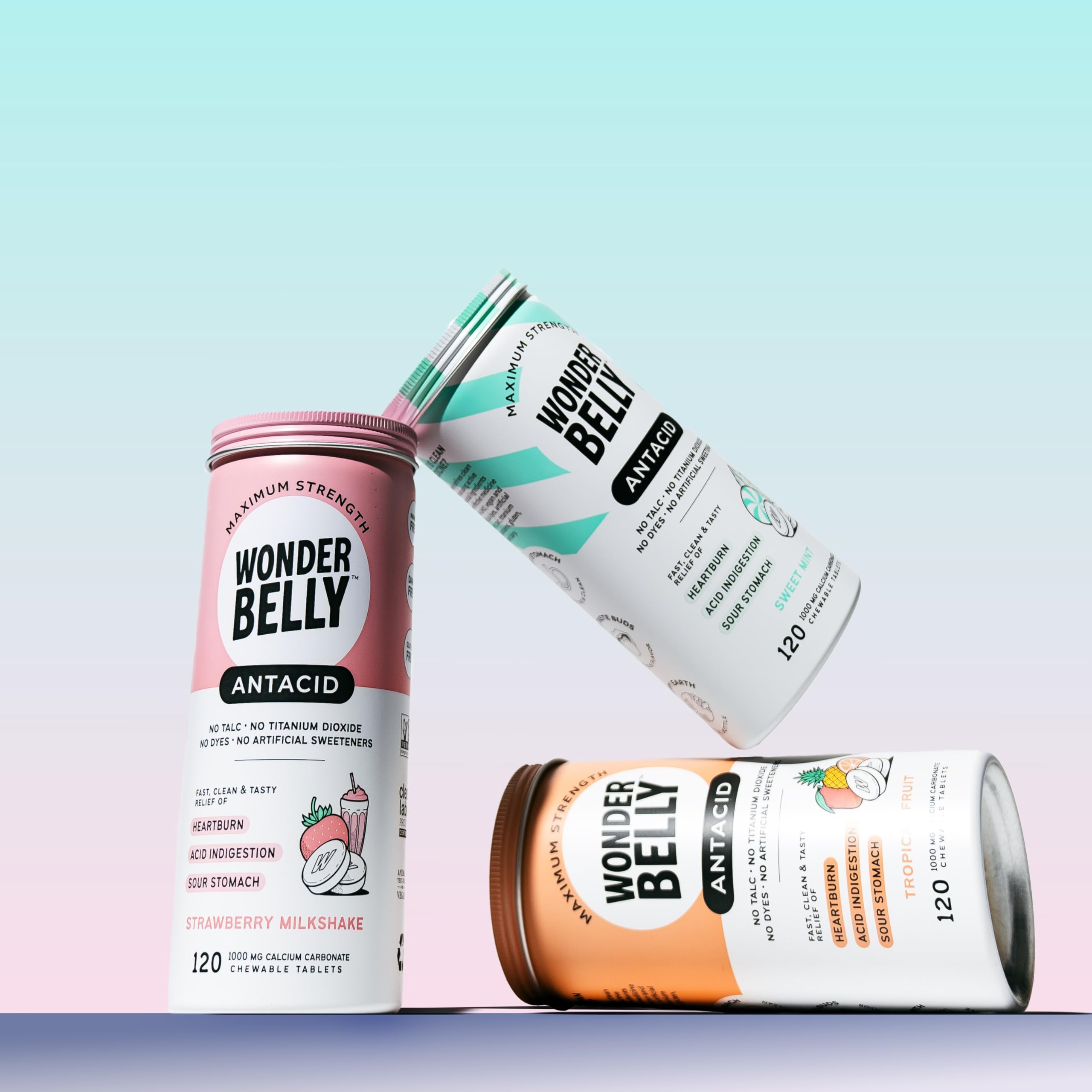 Wonderbelly antacid free from talc and dyes for clean ingredients.