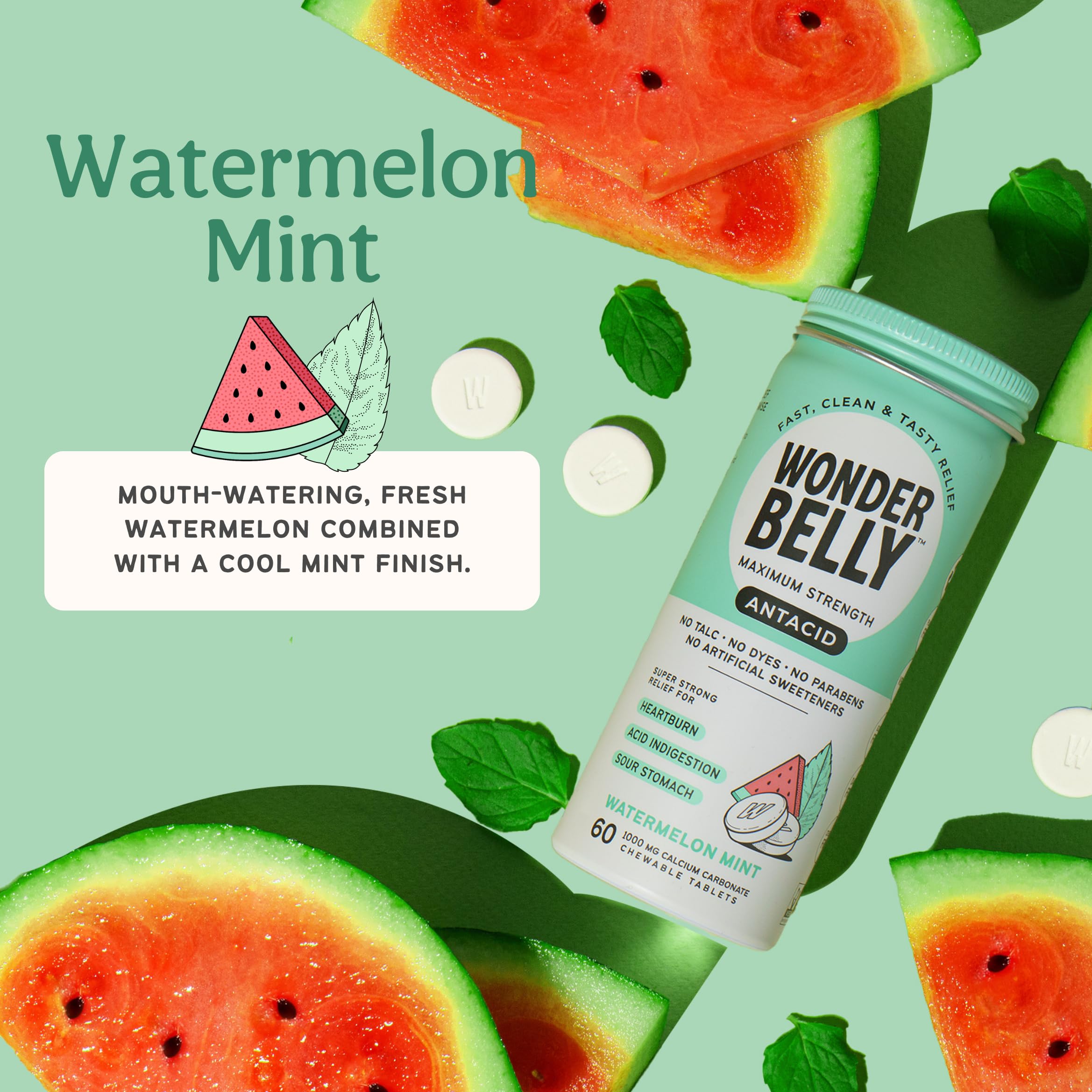 Wonderbelly usage shows chew 2-3 tablets for adults as symptoms occur