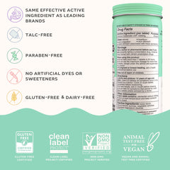 Wonderbelly ingredients label shows non-GMO vegan formula without dyes