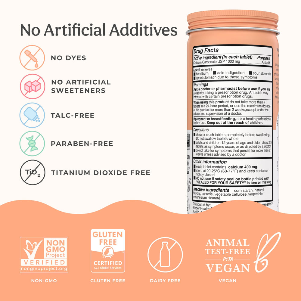 Wonderbelly antacid packaging front highlights tropical fruit flavor.