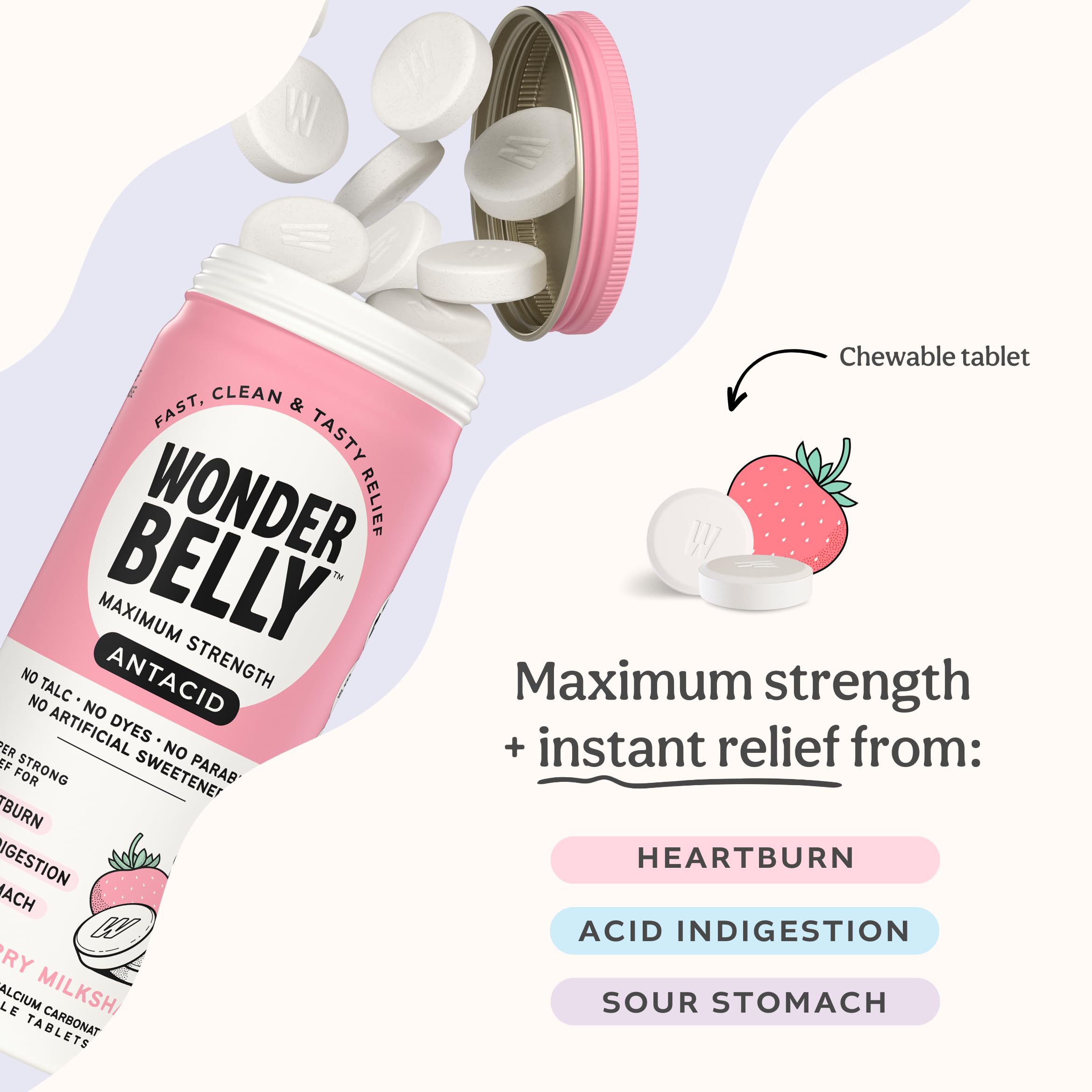 Wonderbelly Antacid tablets close-up of chewable form