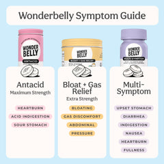 Wonderbelly Antacid tropical-fruit tablet shown in hand for on-the-go relief