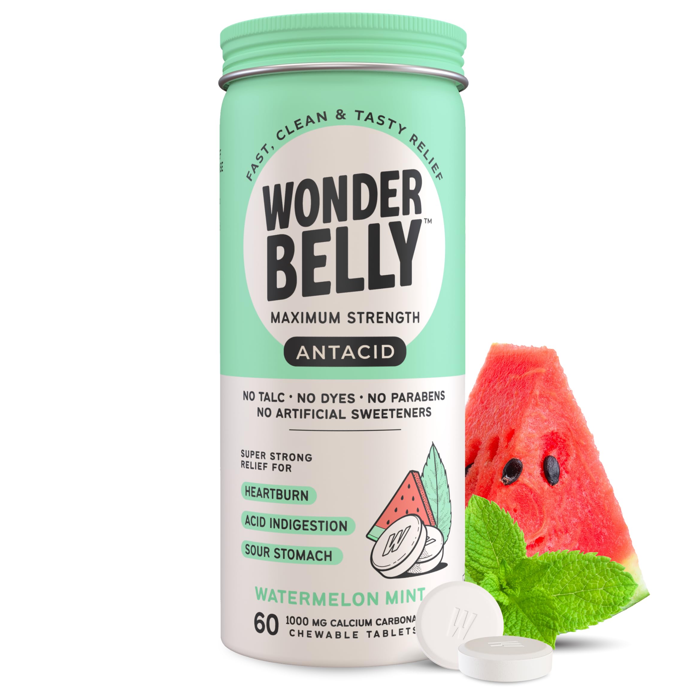 Wonderbelly antacid Watermelon Mint chews for quick relief on the go
