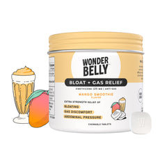 Wonderbelly bottle front showing Bloat Relief for fast, discreet after-meal comfort.
