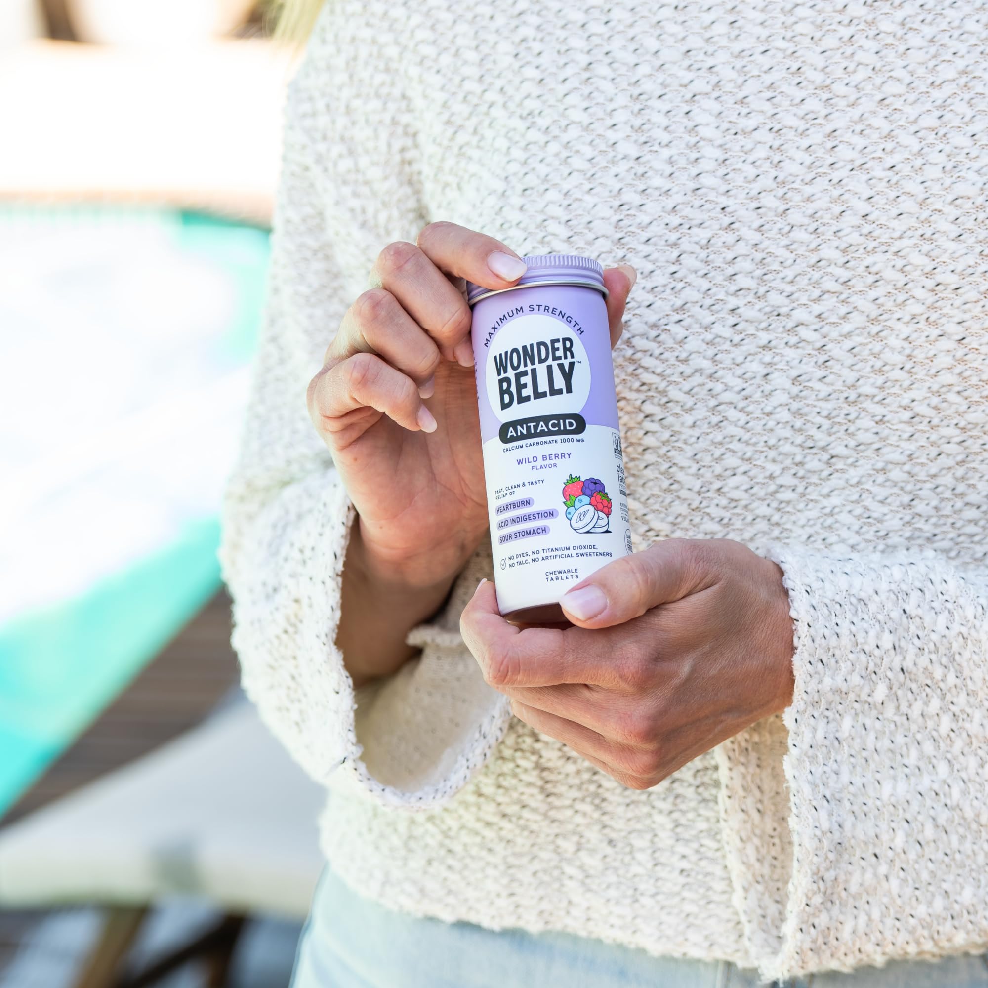 Wonderbelly vegan gluten-free dairy-free non-GMO packaging highlights clean, talc-free formula