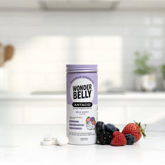 Wonderbelly wild berry flavored tablets ready for on-the-go heartburn relief