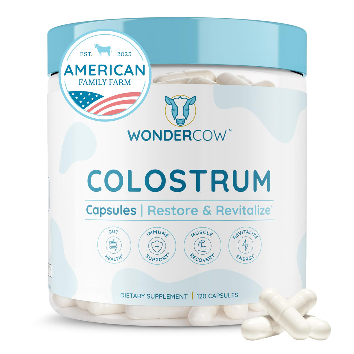 WONDERCOW Colostrum Capsules bottle on a clean surface