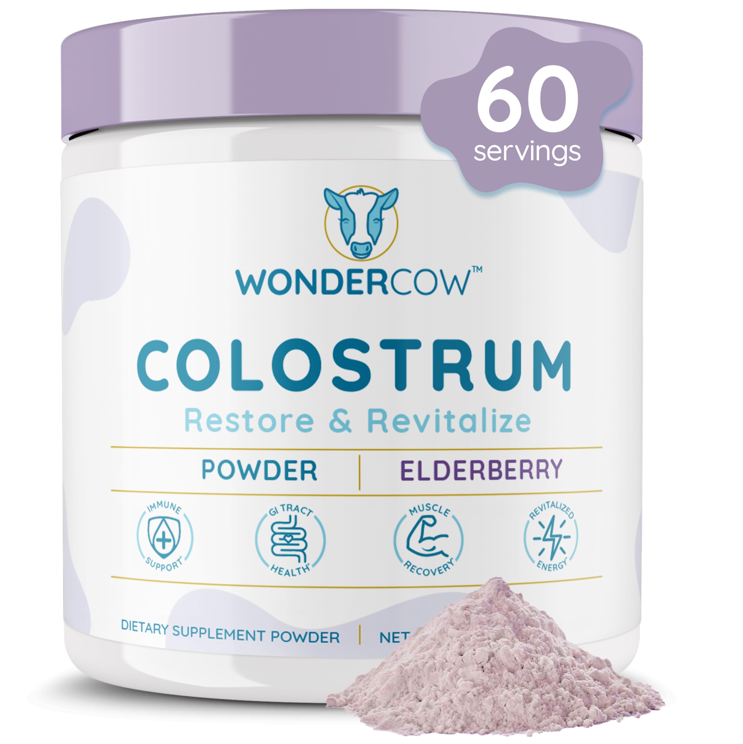 WonderCow Colostrum Powder bottle with 60 servings label
