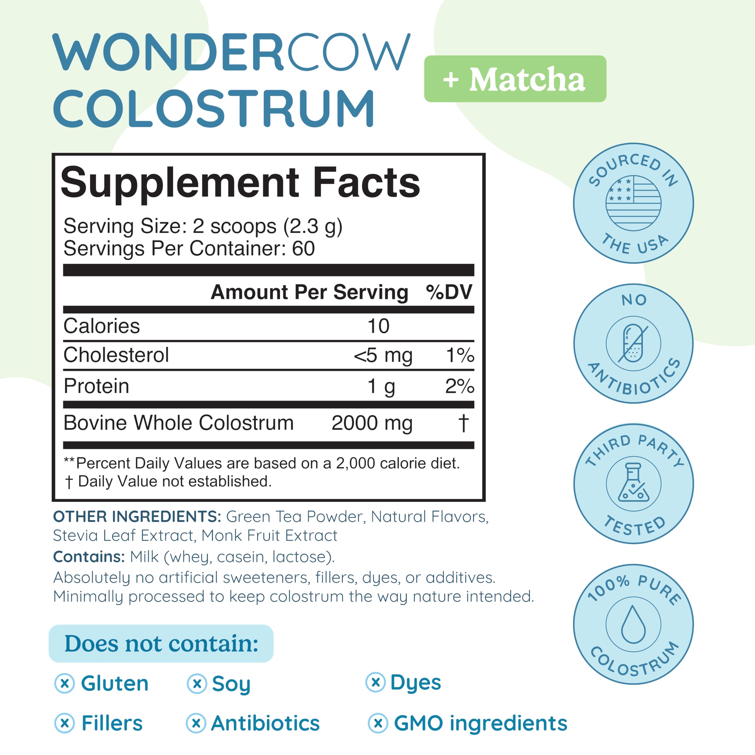 Bottle and label of WonderCow Colostrum Powder