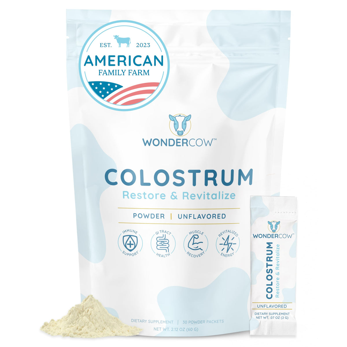 Front label of WONDERCOW Colostrum powder