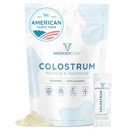 Front label of WONDERCOW Colostrum powder