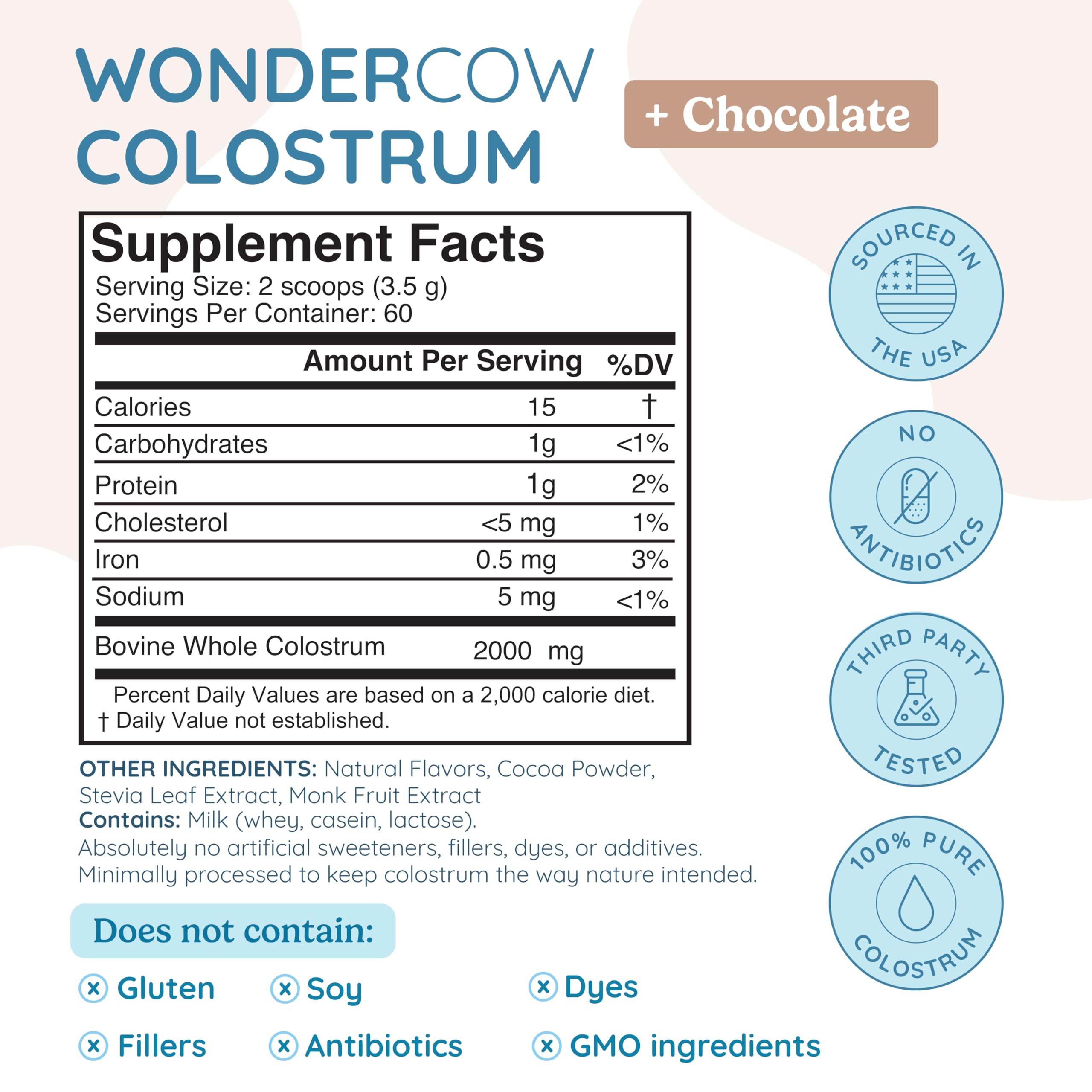 Colostrum powder highlighting immune support and gut health